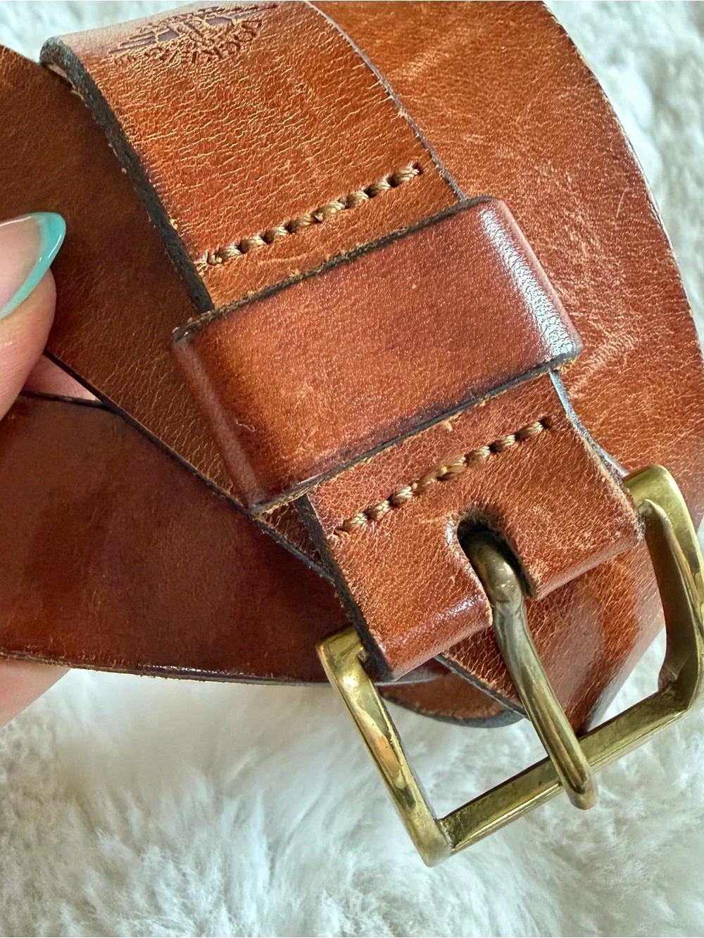 Vintage 1980’s Dockers Women’s Brown Leather Belt Solid Brass Buckle 1”